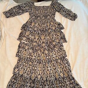 Chelsea28 Black Long Maxi Dress with Cream & Mustard Print